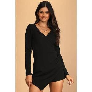 Lulus Babe Heaven Black Long Sleeve Asymmetrical Romper - Size S